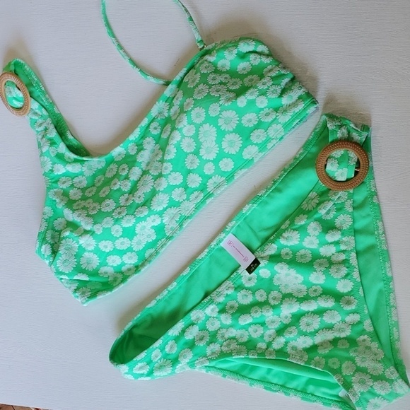 No Bo mint green & white daisy 2 pc bathing suit Size XL 15-17 NWOT - Picture 1 of 10